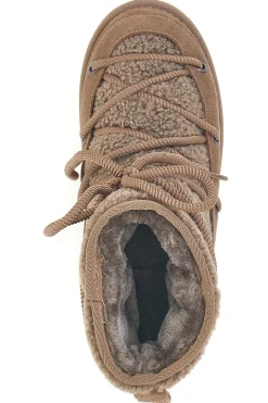 Stivaletti Doposci marroni con pelo e inserti in tessuto teddy e lacci Mon Dieu L1215