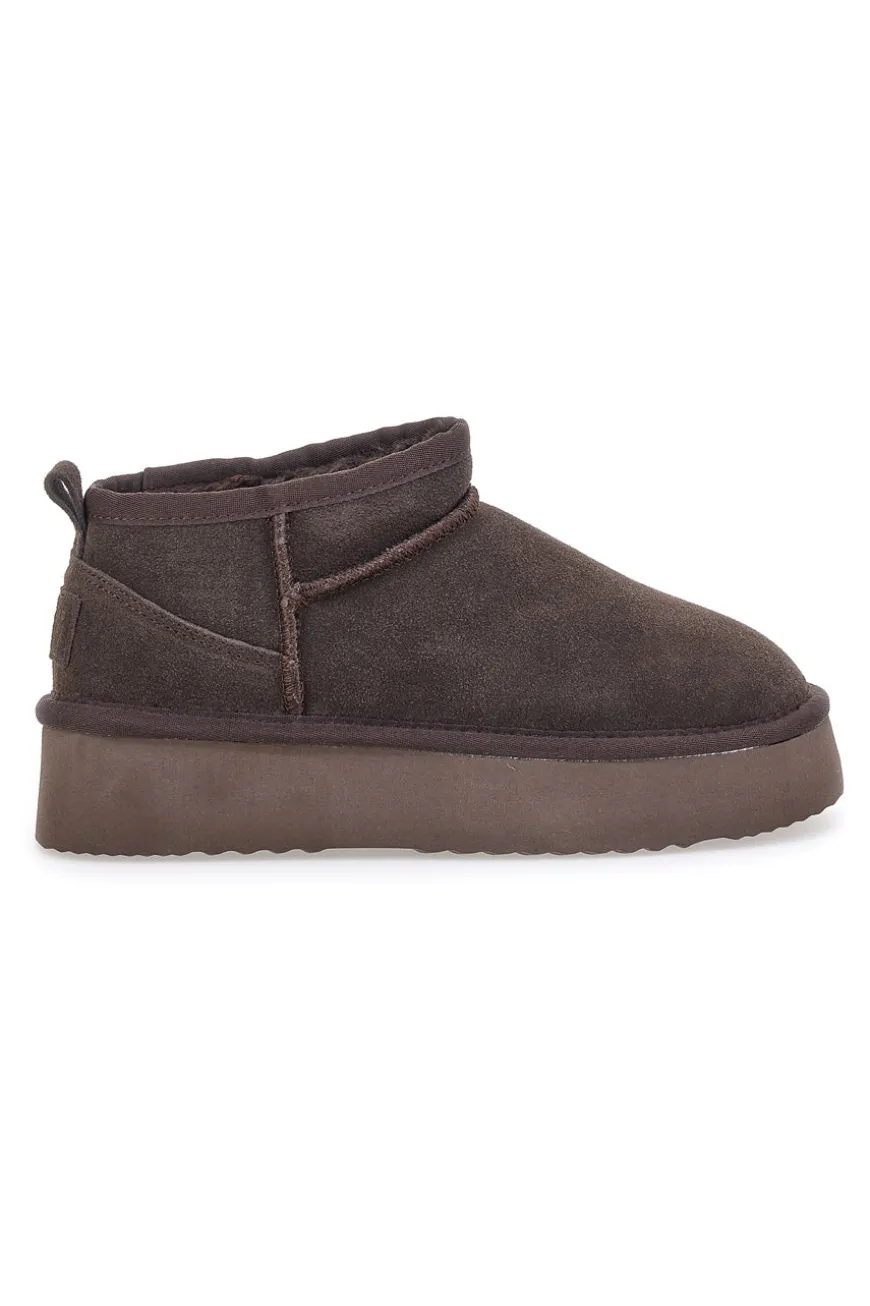Stivaletti Flatform Testa di Moro in Vera Pelle Scamosciata con Pelo Pittarello Wow 3547