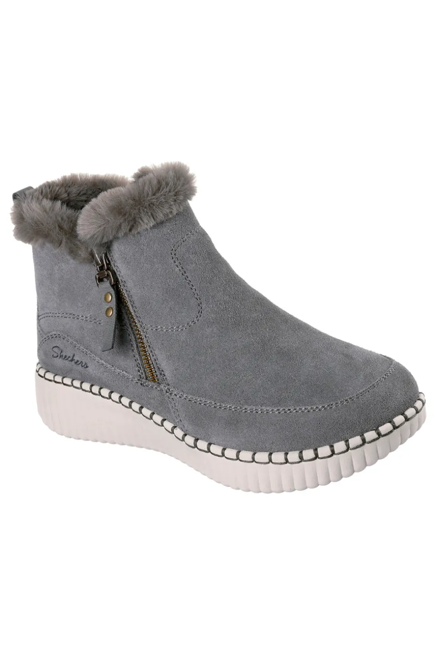 Stivaletti grigi in suede con pelliccia e Memory Foam Skechers Wilshire Blvd Fresh Zip