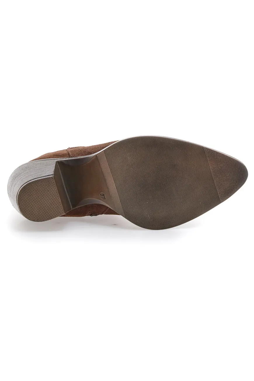 Stivaletti marroni scamosciati in vera pelle con tacco alto squadrato Pittarello glam 6326400