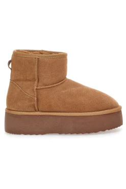 Stivaletti pantofole camel con suola platform e interno in pelo Mon Dieu L1251