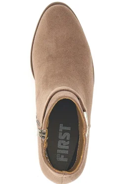 Stivaletti taupe con tacco medio e dettagli gioiello The First P617