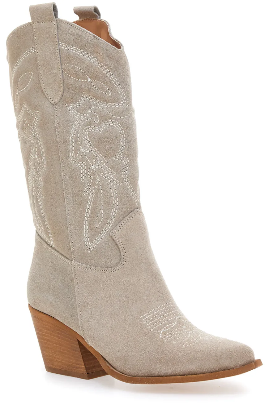 Stivaletti Texani Beige Con Tomaia Ricamata Made in Italy PITTARELLO LOVE TEX901RN
