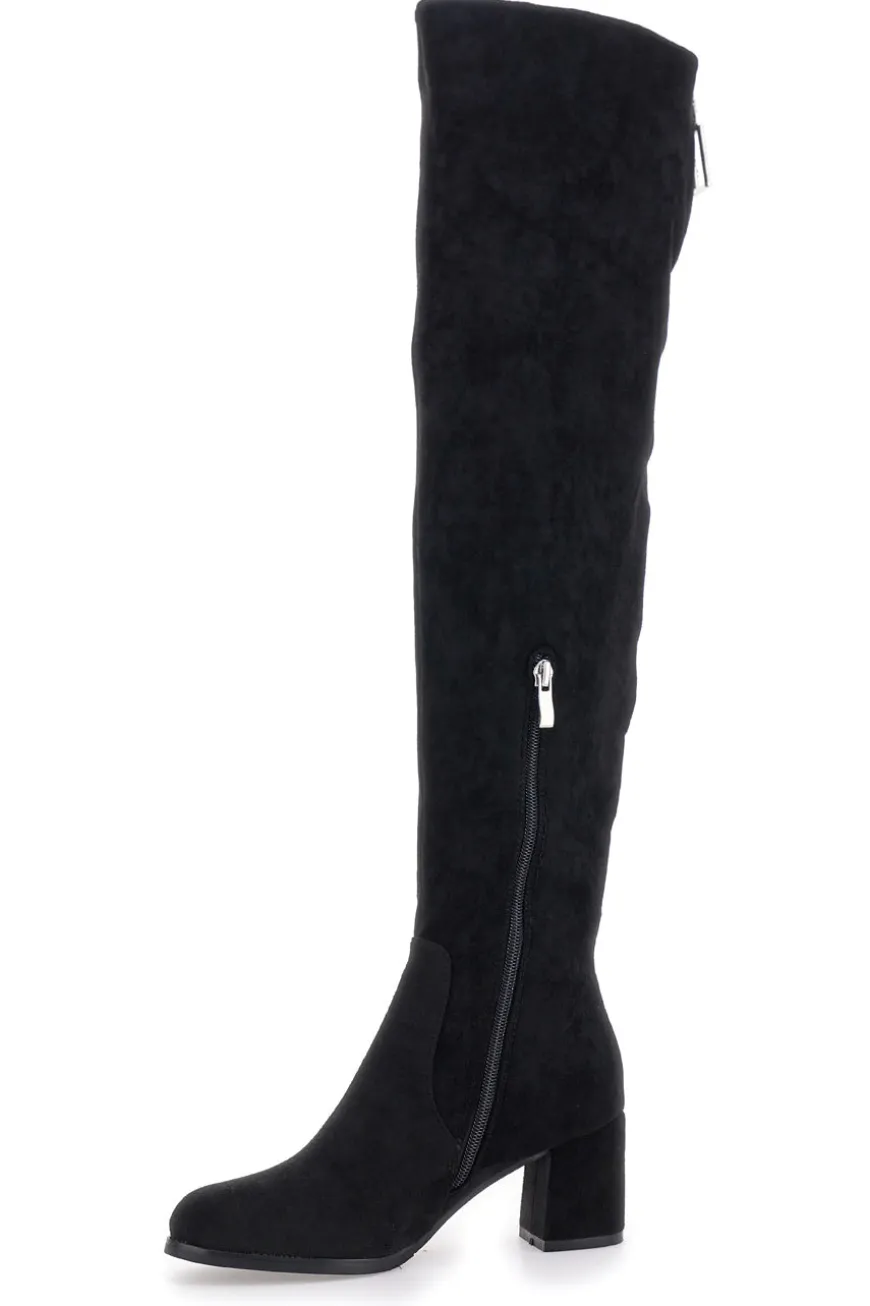 Stivali neri sopra al ginocchio con zip gioiello Le Havre Paris 1983G425