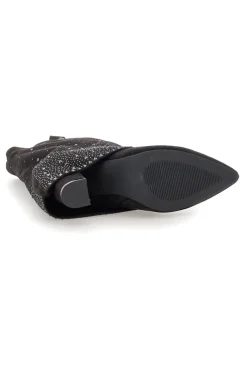 Stivali texani neri con tacco alto e strass The First P606