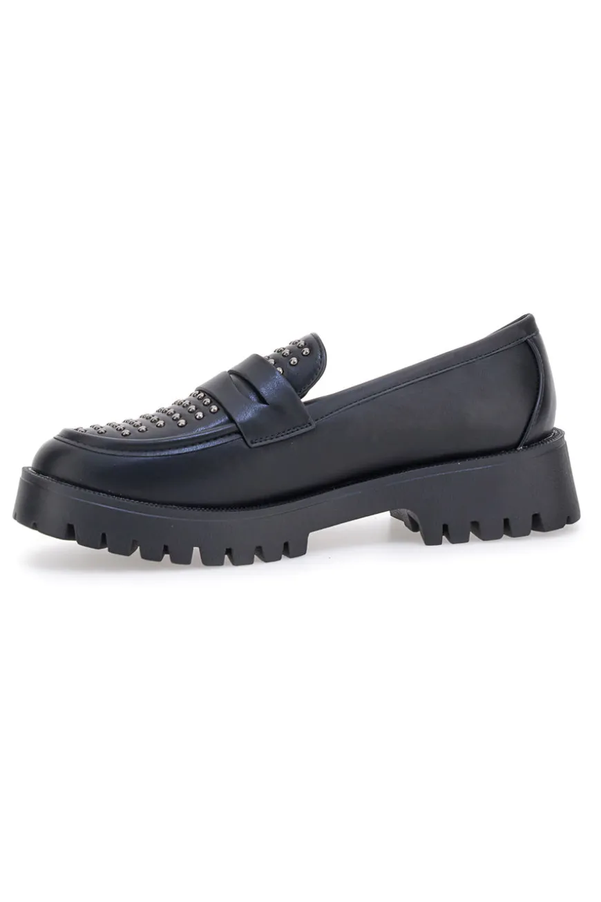 Talemi JN10125 schwarze Loafer mit Nieten und Profilsohle