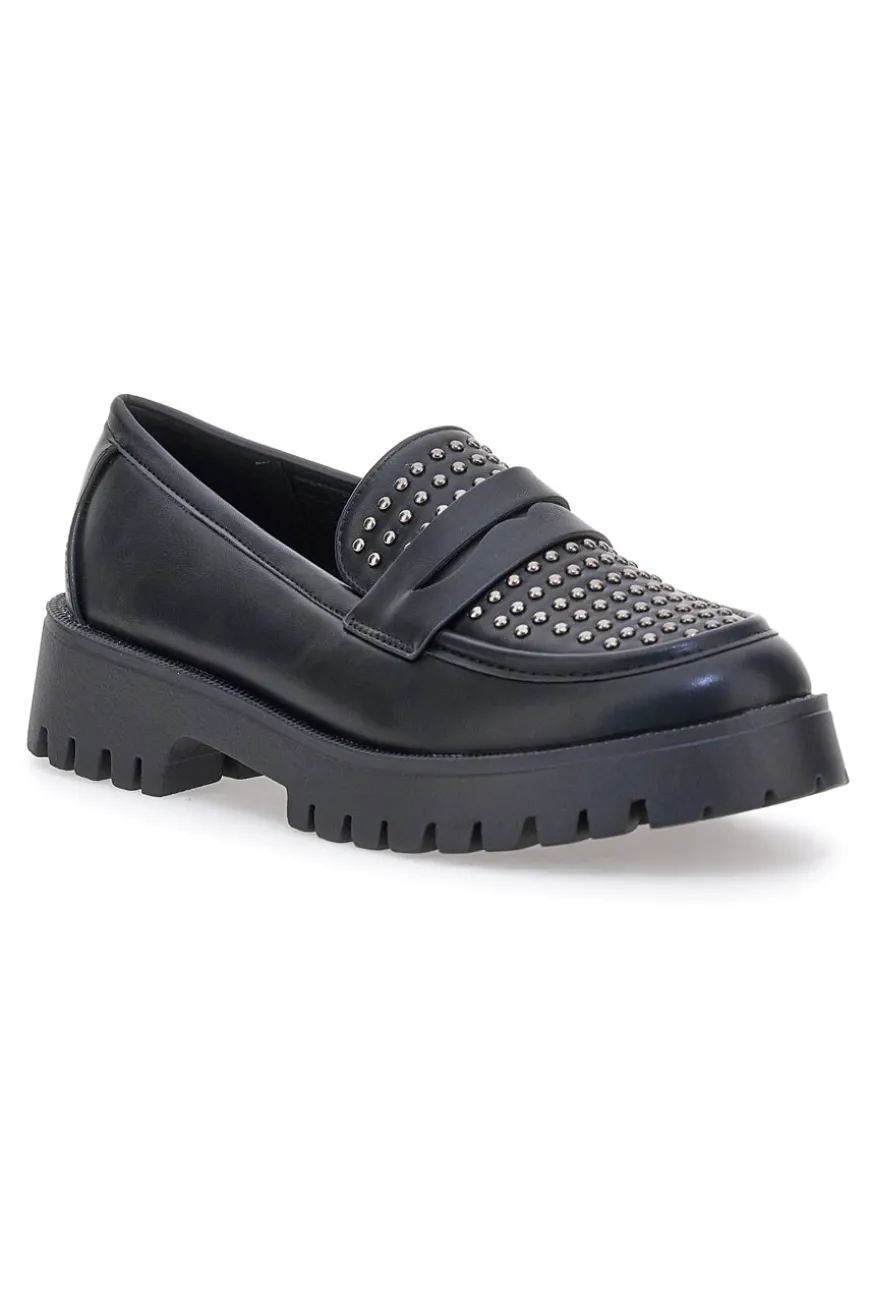 Talemi JN10125 schwarze Loafer mit Nieten und Profilsohle