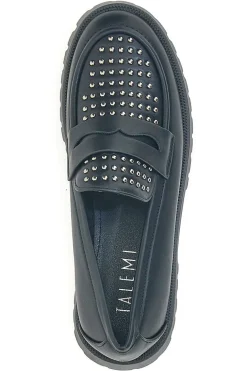 Talemi JN10125 schwarze Loafer mit Nieten und Profilsohle