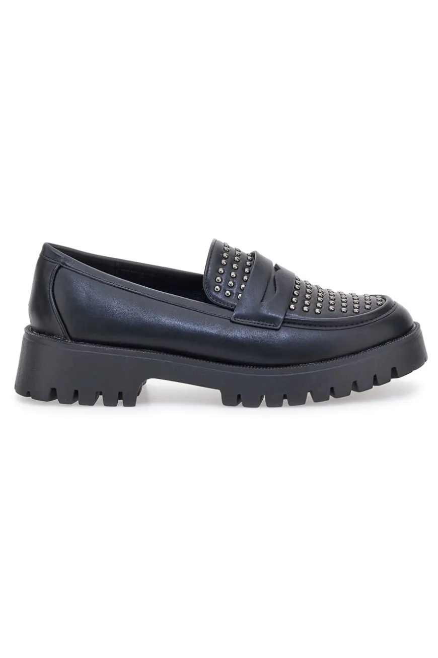Talemi JN10125 schwarze Loafer mit Nieten und Profilsohle