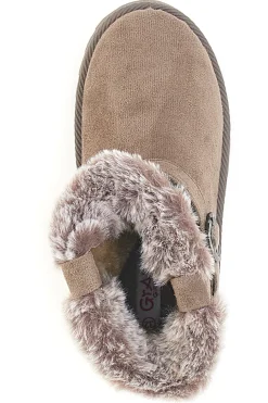 Taupefarbene Stiefeletten mit Animal-Print-Einsätzen und Fellfutter. Danke 1642