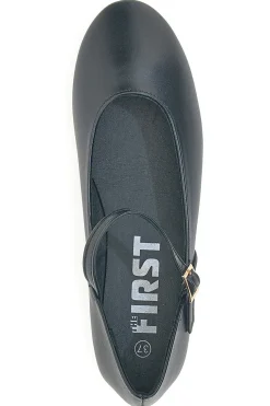 The First IDEA01 Mattschwarze Ballerinas mit Riemen