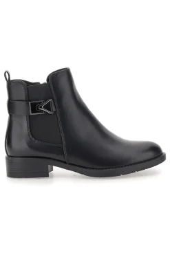 The First P623 Niedrige schwarze Stiefeletten mit seitlicher Schnalle
