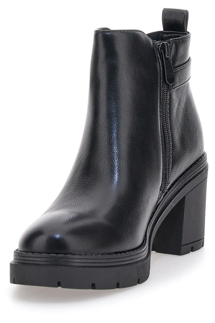The First P629 Schwarze Stiefeletten mit mittelhohem Absatz und seitlichem Riemen
