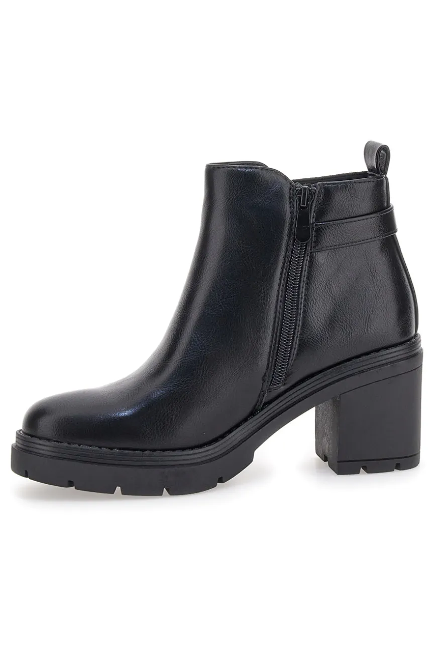 The First P629 Schwarze Stiefeletten mit mittelhohem Absatz und seitlichem Riemen