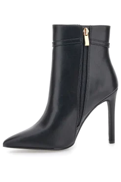 The First P626 Schwarze Stiefeletten mit hohem Absatz und goldenem Riemen