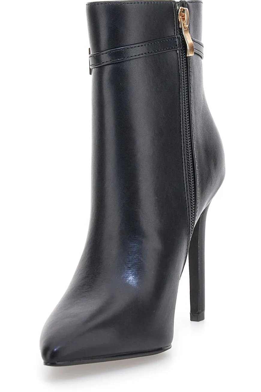 The First P626 Schwarze Stiefeletten mit hohem Absatz und goldenem Riemen