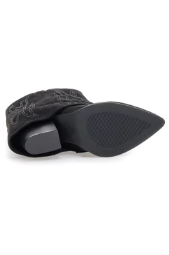 The First P608 Schwarze Stiefeletten mit Westernstickerei und hohem Absatz