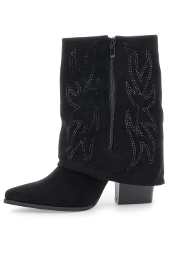 The First P608 Schwarze Stiefeletten mit Westernstickerei und hohem Absatz