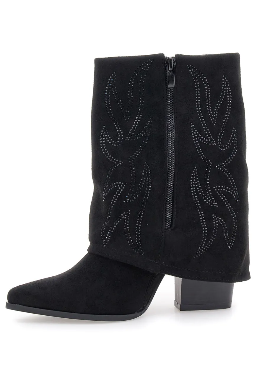 The First P608 Schwarze Stiefeletten mit Westernstickerei und hohem Absatz