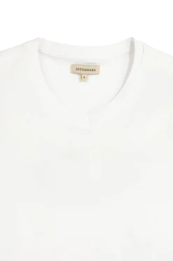 T-shirt bianco scollo a V manica corta Sevenoaks NBY702