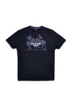 T-shirt blu con stampa logo U.s.grand polo US61612M