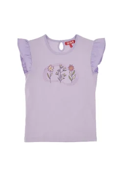 T-Shirt Lilla con Stampa e Maniche Volant Pitt Kids PT-G-T-05053