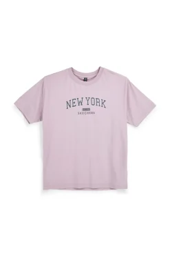 T-shirt Malva Oversize con Stampa Los Angeles Skechers Destination Short Sleeve Tee