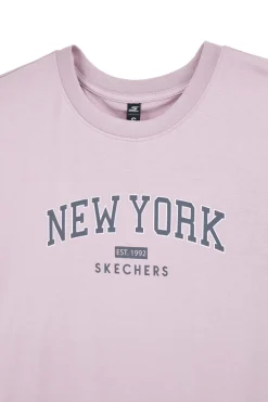 T-shirt Malva Oversize con Stampa Los Angeles Skechers Destination Short Sleeve Tee