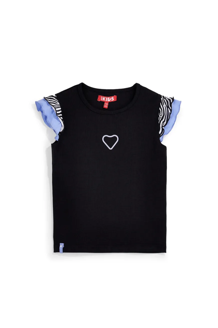 T-shirt nera con maniche volant Pitt kids PT-G-T-9039