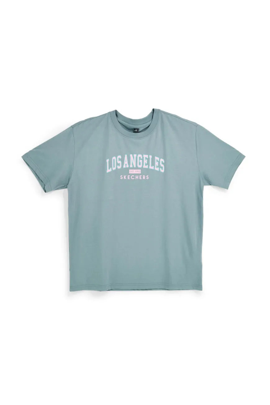 T-shirt Verde Oversize con Stampa Los Angeles Skechers Destination Short Sleeve Tee