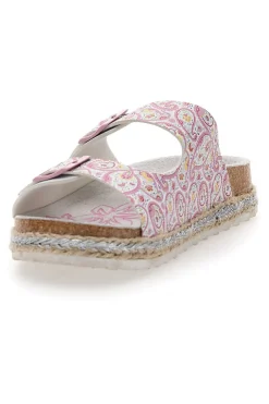 Weiße Hausschuhe mit doppeltem rosa Glitzerband PITT KIDS 14507