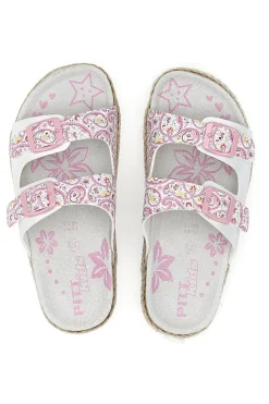 Weiße Hausschuhe mit doppeltem rosa Glitzerband PITT KIDS 14507