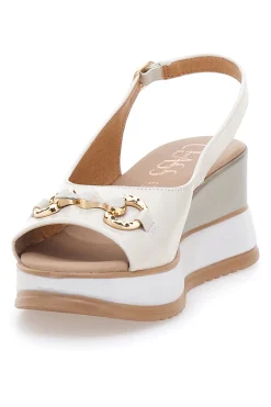 Weiße Ledersandalen mit Keilabsatz und Kette Made in Italy PITTARELLO CLASS 21243