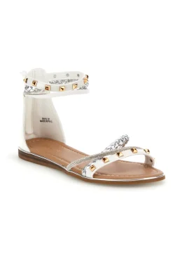 Weiße Sandalen mit hohen Riemen und Nieten Café kosten RH15
