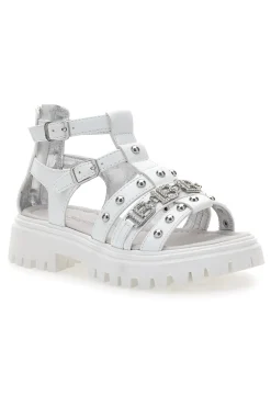 Weiße Sandalen mit Nieten und Metalllogo Laura Biagiotti 96219451