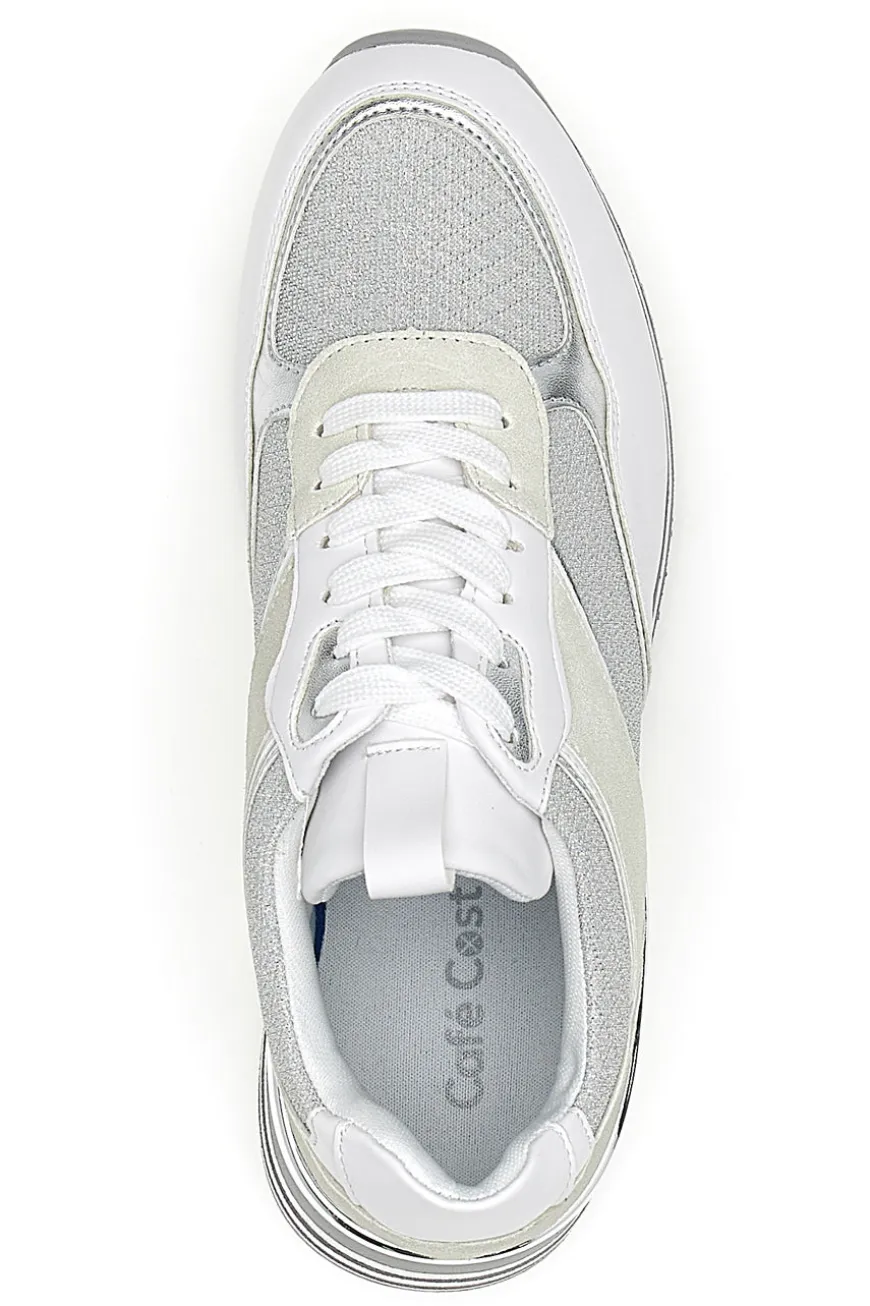 Weiße Schnürschuhe mit Plateau und Obermaterial mit Glitzer CAFE‘ COST H1506049