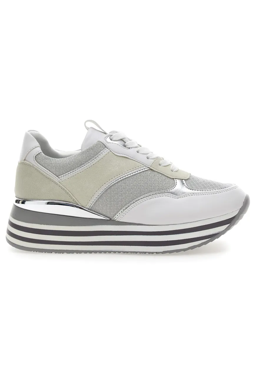 Weiße Schnürschuhe mit Plateau und Obermaterial mit Glitzer CAFE‘ COST H1506049