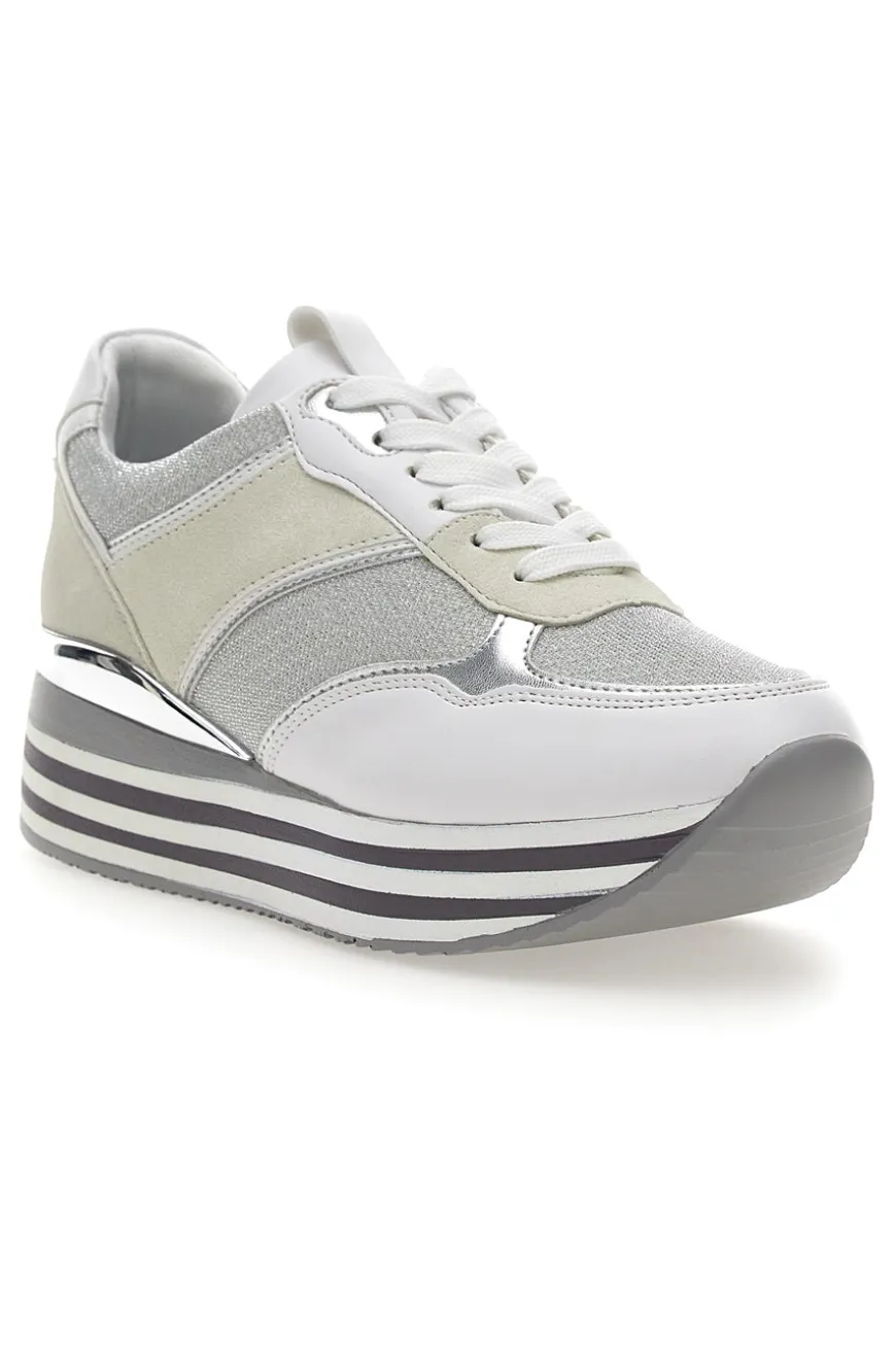 Weiße Schnürschuhe mit Plateau und Obermaterial mit Glitzer CAFE‘ COST H1506049