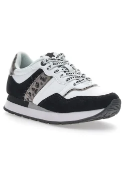 Weiße/schwarze Lunar-Sneaker mit Baumwollgürtel