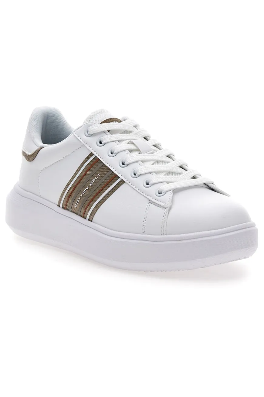 Weiße Sneakers mit goldenen Seitenstreifen Baumwollgürtel BRIGHTON 2.0 LTH