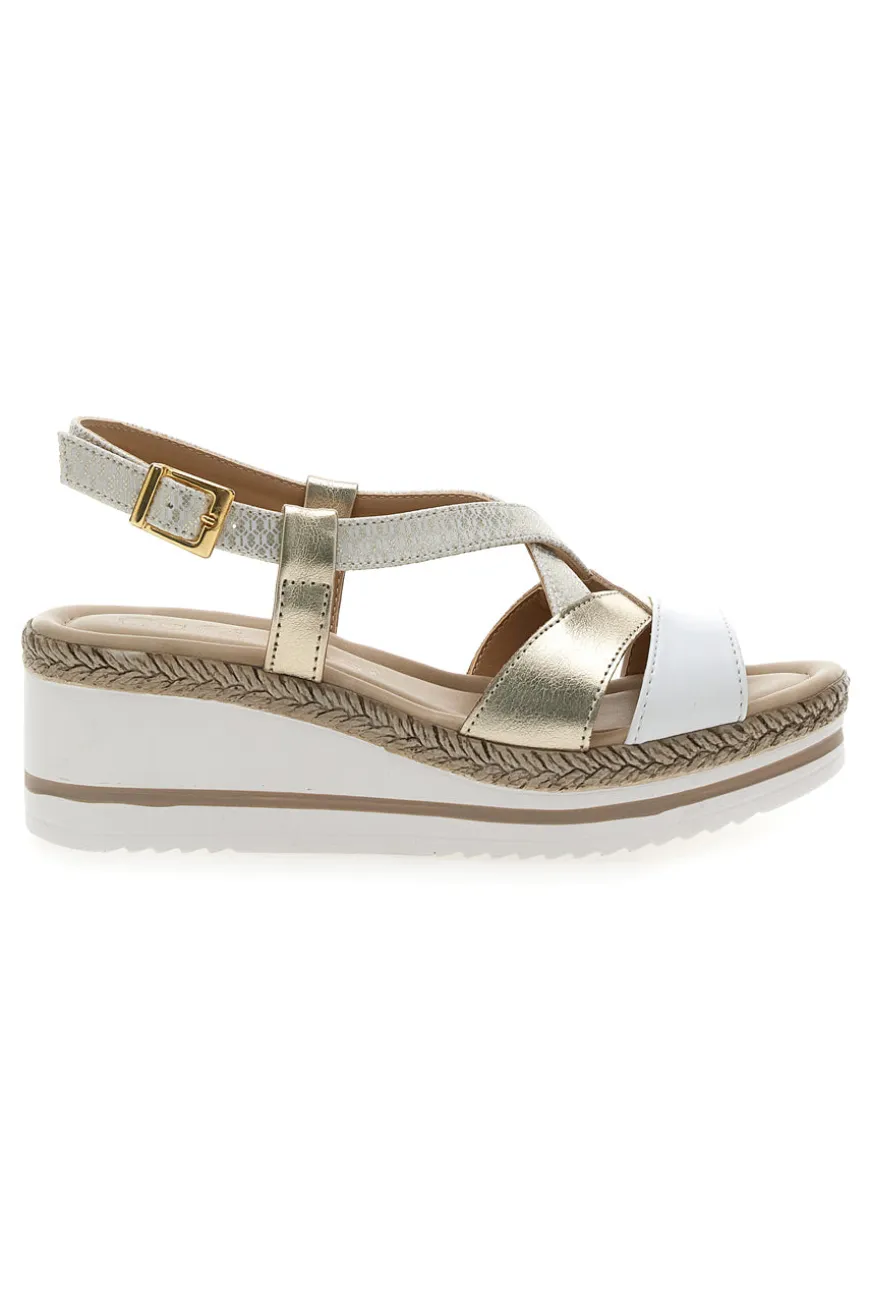 Weiße und beige Sandale mit mittlerem Keilabsatz PITTARELLO LOOK MK3234109