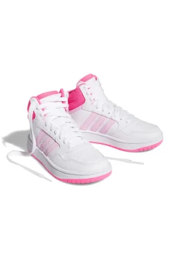 Weiße und rosa Sneaker mit Adidas Hoops 3.0 Mid K-Schnürsenkeln