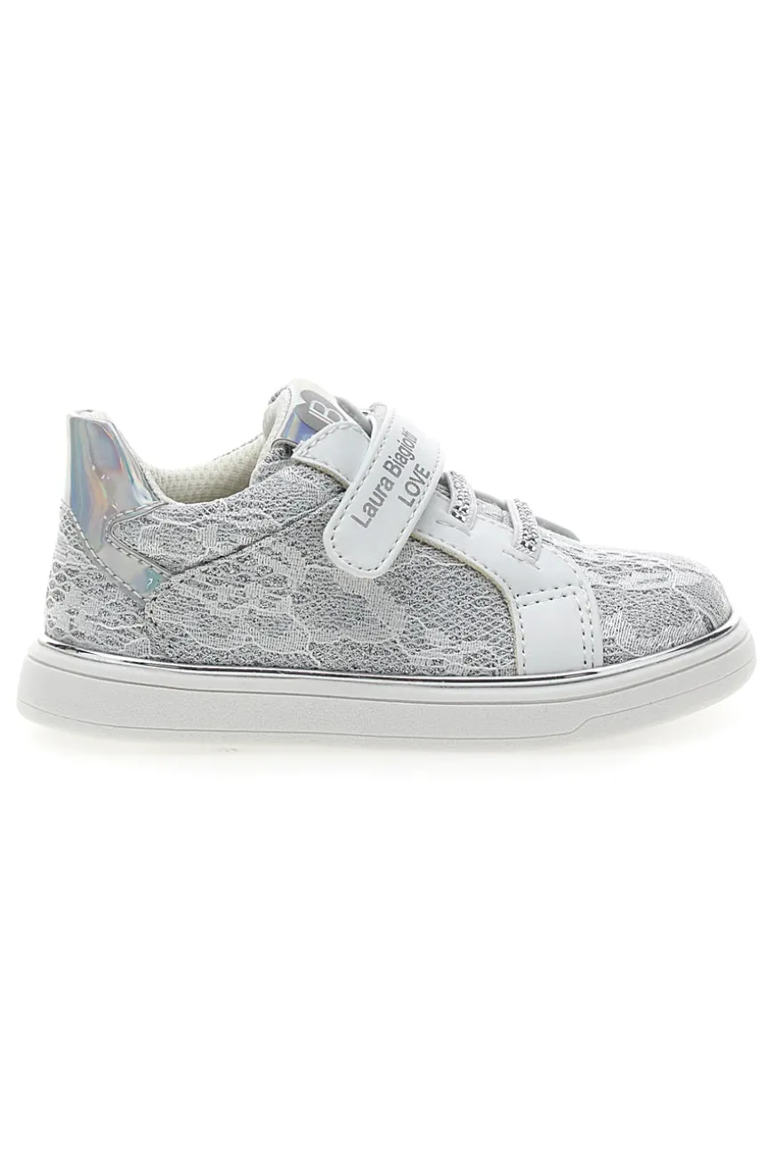 Weiße und silberne Sneakers mit Klettverschluss LAURA BIAGIOTTI AG17132