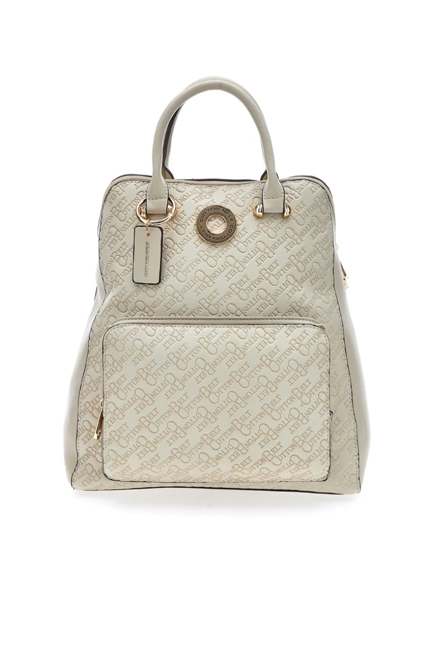 Zaino beige con stampa monogram e doppio manico Cotton Belt K19012B011