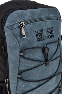 Zaino blu e nero con tasche multiple e cordini frontali Route 66 61992/L/SETRN