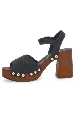 Zoccoli Sandali Neri Con Tacco 9 Cm Pittarello 8507